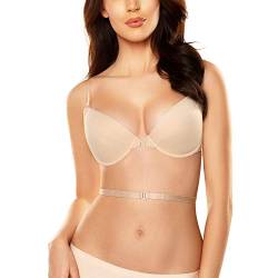 VIVISENCE Damen Push-Up BH Bügel Trägerlos Vorderverschluss Einlagen Schale 1040, Beige,70C von VIVISENCE