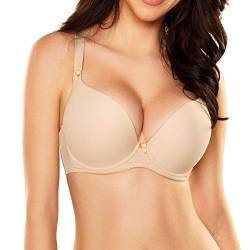 VIVISENCE Damen Push-Up BH Gepolsterte Schalen Klassisch Elegant Spitze Netz 1041, Beige,70B von VIVISENCE