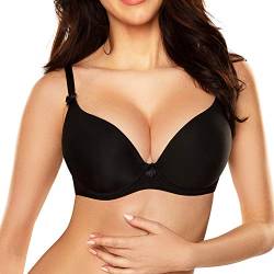 VIVISENCE Damen Push-Up BH Gepolsterte Schalen Klassisch Elegant Spitze Netz 1041, Schwarz,70D von VIVISENCE