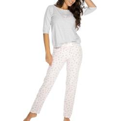 VIVISENCE Damen Pyjama Schlafanzug Kurzarm Nachtwäsche 2Teilig Set Bequem 2032, Pink,36 von VIVISENCE