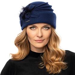 VIVISENCE Damen Toque Premium Eleganter Wintermütze Warm Und Gemütlich Kopfbedeckung An Winter Und Herbst Warm Dick Strickmütze, Klassisch Mütze Für Frauen, Hergestellt In EU, Dunkelblau von VIVISENCE