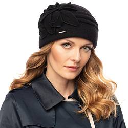 VIVISENCE Damen Toque Premium Eleganter Wintermütze Warm Und Gemütlich Kopfbedeckung An Winter Und Herbst Warm Dick Strickmütze, Klassisch Mütze Für Frauen, Hergestellt In EU, Schwarz von VIVISENCE