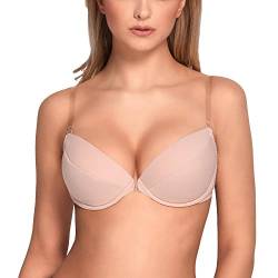 VIVISENCE Eve 1012 Push-Up BH Dame Transparent Rückenfrei Abnehmbar Musterlos EU, Beige,65E von VIVISENCE