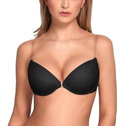 VIVISENCE Eve 1012 Push-Up BH Dame Transparent Rückenfrei Abnehmbar Musterlos EU, Schwarz,65F von VIVISENCE