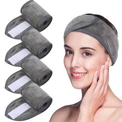 VIVOTE Mikrofaser Kosmetik Stirnband, Frottee verstellbare Haarschutzband mit Klettverschluss, Spa Haarband, Haarschutzband bei Make Up, Sport, Dusche, Yoga, waschbar 4pcs Grau von VIVOTE