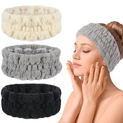 VIVOTE Mikrofaser Kosmetik Stirnband, Spa Gesicht Stirnband für Schminken und Waschen Gesicht, Yoga und Sport Haarschutz Kopftuch für Mädchen, waschbar 3 Stück (Cremeweiß, Hellgrau, Schwarz) von VIVOTE