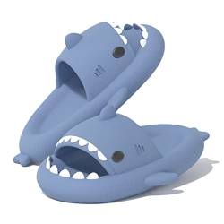 VIYEAR Cloud Shark Slides Slippers, Shark Slippers, Summer SlippersSchnell trocknende Sommerduschsandalen, rutschfeste und weiche, niedliche Cartoon-Hai-Duschhausschuhe blau 38/39 von VIYEAR