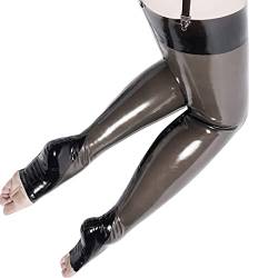 VIYOLI Transparent Black Sexy Long Rubber Latex Thigh High Stockings With Trims Open Toes Feet,trans Black W Black,S von VIYOLI