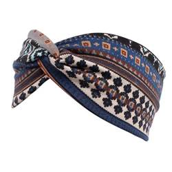 VIccoo Frauen ethnischen gedruckt quer breites Stirnband verdreht Turban elastisches Haarband Schönheit - Navy blau von VIccoo