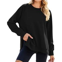 VJGOAL Black Friday Sale Kapuzenjacke Damen Beige Rundhals-Sweatshirt für Damen lockere Passform übergroßer Pullover seitlicher Schlitz Reißverschluss 2023 Herbstmode Lightning Deals von VJGOAL