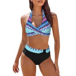 VJGOAL Black Friday Sale Rückenfreier BH Damen Badeanzug Rüschen Bikini Damen Mode Für Mollige Frauen High Waist Bademoden Grosse Groessen Bikini Mit Shorts Damen Deals Under 5 Dollars Blau L von VJGOAL