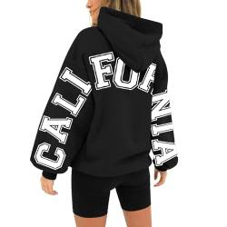 VJGOAL Hoodie Damen Oversize Sweatshirt bedruckter, Dicker, langärmliger, lockerer Kapuzenpullover Hoodie Damen Schwarz (Black, S) von VJGOAL