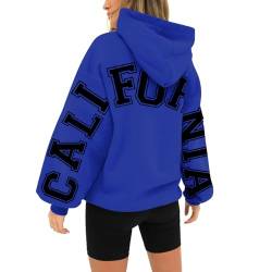 VJGOAL Hoodie Damen Oversize Sweatshirt bedruckter, Dicker, langärmliger, lockerer Kapuzenpullover Hoodie Damen Schwarz (Blue, XXL) von VJGOAL