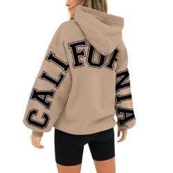 VJGOAL Hoodie Damen Oversize Sweatshirt bedruckter, Dicker, langärmliger, lockerer Kapuzenpullover Hoodie Damen Schwarz (Khaki, XL) von VJGOAL