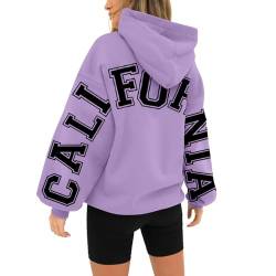VJGOAL Hoodie Damen Oversize Sweatshirt bedruckter, Dicker, langärmliger, lockerer Kapuzenpullover Hoodie Damen Schwarz (Purple, XL) von VJGOAL