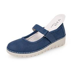 VJH confort Mary Jane Damen-Wanderschuhe, atmungsaktiv, bequem, runder Zehenbereich, niedriger Absatz, Slipper, leichte Wanderschuhe, Z Breath-navy, 37 EU von VJH confort