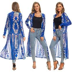 Damen Pailletten Cardigan Sommer Cover Up Kleid Glitzer Glitzer Open Front Mantel Kleider Staubwedel für Abend Abschlussball, Gold Blue, 5X-Groß von VJJ AIDEAR