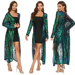 Damen Pailletten Cardigan Sommer Cover Up Kleid Glitzer Glitzer Open Front Mantel Kleider Staubwedel für Abend Abschlussball, Grün , 4X-Large von VJJ AIDEAR