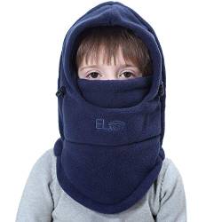 VJOLI Unisex Kinder Winter Mütze Jungen Mädchen Kapuzenschal, 5 in 1 Hut mit Warmen Schal Ski-Outdoor Sport Winter Schlupfmütze Cap 2-15 Jahren (Dunkelblau) (Blau) von VJOLI