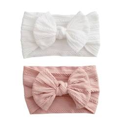 2 Stück Baby-Stirnband, Baby-Mädchen-Schleifen-Stirnband, Neugeborenen-Stirnbänder, Baby-Haarbänder, für Neugeborene, Kleinkinder (Rosa und Weiß) von VJUYSW