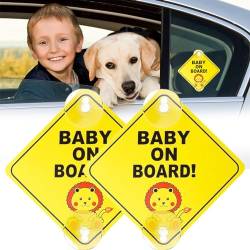 2 Stück Baby an Bord Auto Warnschilder, Sicherheits-Autoschild mit doppelten Saugnäpfen, Baby-an-Bord-Aufkleber für Autofenster, wiederverwendbarer, langlebiger Baby-an-Bord-Aufkleber von VJUYSW