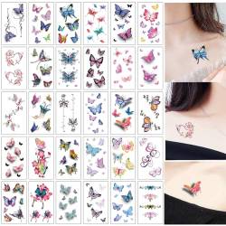 30 Sheet Temporäre Schmetterlings-Tattoos, Schmetterlings-Glitzertattoos für Kinder, wasserfeste, abnehmbare Schmetterlings-Tattoos-Aufkleber für Mädchen, Geburtstag, Geschenke, Partyzubehör von VJUYSW