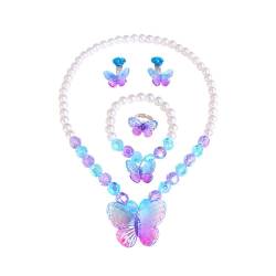 5 Stk Schmetterling Schmuck Set für Mädchen, Schmetterling Kinderschmuck Halskette, Ringe, Armbänder, Ohrring, für Kinder Mädchen Party Geburtstaggeschenk von VJUYSW