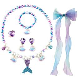 6 Stk Meerjungfrau Schmuck Set für Mädchen, Meerjungfrau Kinderschmuck Halskette, Ringe, Armbänder, Ohrring, Haarnadel, für Kinder Mädchen Party Geburtstaggeschenk von VJUYSW