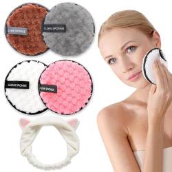 6 Stück Abschminkpads Waschbar, mit 1 Stück Haarband, Abschminktuch aus Mikrofaser, Wiederverwendbare Make up Entferner Pads, für Gesichtsreinigung Hautpflege von VJUYSW