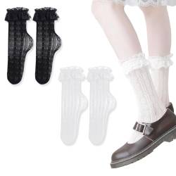 VJUYSW 2 Paare Spitzen Rüschen Socken, Socken mit Rüschen Damen, Spitzensocken, Dirndl Socken Damen, für Lolita Dress, Kawaii Clothes von VJUYSW