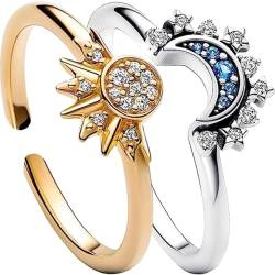 VJUYSW 2 Stück Ring Set Sonne Mond Ring Verstellbar,Himmlische Sonne Ring Gold und Mond Ring Silber Matching Rings,Freundschaftsringe Gold Ringe, Geschenke für Frauen von VJUYSW