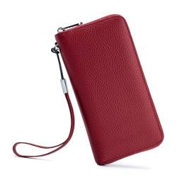 Damen Geldbörse Damen-Geldbörse, langes Leder, RFID-Kupplung, weiches Leder, einfache Geldklammer, Handytasche, Herren Geldbörse mit Großem Fassungsvermögen ( Color : Red , Size : 19.5x10.5x2.2cm ) von VKEID