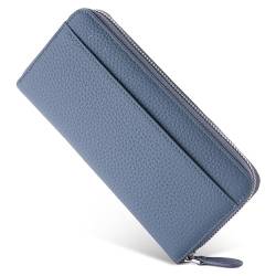 Damen Geldbörse Damen-Geldbörse aus Leder, lang, mit mehreren Kartenpositionen, großes Fassungsvermögen, Münzbörse, Herren- und Damen-Clutch Geldbörse mit Großem Fassungsvermögen ( Color : Light Blue von VKEID