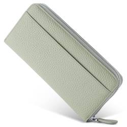 Damen Geldbörse Damen-Geldbörse aus Leder, lang, mit mehreren Kartenpositionen, großes Fassungsvermögen, Münzbörse, Herren- und Damen-Clutch Geldbörse mit Großem Fassungsvermögen ( Color : Matcha Gree von VKEID