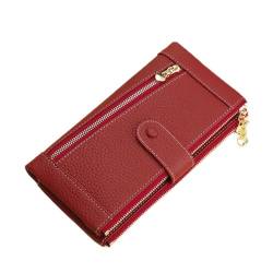 Damen Geldbörse Lange Damen-Geldbörse aus Leder mit Reißverschluss, Handy-Clutch, Diebstahlschutz, Swipe-Kartentasche, Münzgeldbörse Geldbörse mit Großem Fassungsvermögen ( Color : Red , Size : 19.5x1 von VKEID