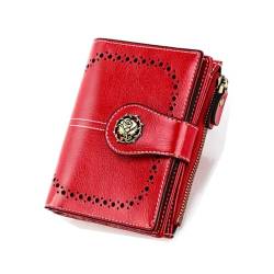 Damen Geldbörsen Leder-Geldbörse for Damen, kleine Geldbörse, Damen-Geldbörse, Damen-Geldbörse mit kurzer Reißverschlusstasche Geldbörsen (Color : Red, Size : 10x3x12.5cm) von VKEID