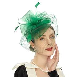 Fascinator Hüte für Frauen Braut Kopfschmuck Haarschmuck Schleier Haarspangen Jockey Mesh Hut Haarbänder (Color : Green, Size : One size) von VKEID