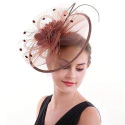 Fascinator Hüte für Frauen Braut Kopfschmuck Vintage Mesh Geschenk Hut Feder Haarschmuck Haarspangen Kleine Hut Haarbänder (Color : Coffee, Size : One size) von VKEID