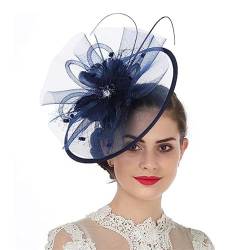 Fascinator Hüte für Frauen Braut Kopfschmuck Vintage Mesh Geschenk Hut Feder Haarschmuck Haarspangen Kleine Hut Haarbänder (Color : Navy blue, Size : One size) von VKEID