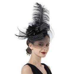 Fascinator Hüte für Frauen Damen Vintage Mesh Haarschmuck Abschlussball Feder Kopfschmuck Tea Party Jockey Club Schleier Haarbänder von VKEID