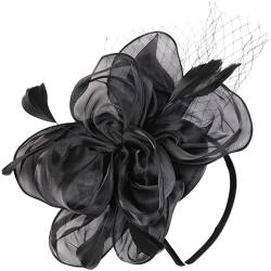 Fascinator Hüte für Frauen Eleganter Mesh-Schleier-Kopfschmuck for Bühnenauftritte, Partys, Organza-Haarspangen-Kopfschmuck (Color : Black, Size : One size) von VKEID