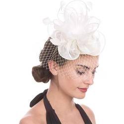 Fascinator Hüte für Frauen Eleganter Mesh-Schleier-Kopfschmuck for Bühnenauftritte, Partys, Organza-Haarspangen-Kopfschmuck (Color : Cream, Size : One size) von VKEID