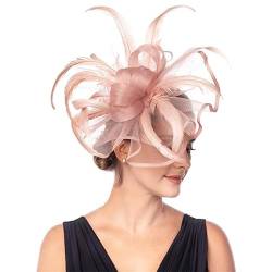 Fascinator Hüte für Frauen Netz-Kopfschmuck, Netz-Kopfschmuck, Feder-Haarschmuck, Abschlussball-Hüte, Haarspangen, Braut-Haarbänder (Color : 6, Size : One size) von VKEID