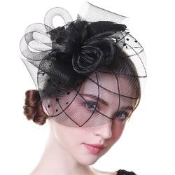 Fascinator Hüte für Frauen Vintage elegante Damen Schleier Mesh Braut Haarschmuck Kopf Clips Haarbänder Cheongsam Kopfschmuck (Color : Black, Size : One size) von VKEID