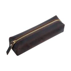 Federmäppchen aus Leder Leder-Stift-Organizer, Herren-Federmäppchen mit Reißverschluss, Federmäppchen for Studenten, einfache Schreibwarentasche mit großer Kapazität ( Color : Coffee , Size : 18x5.5cm von VKEID