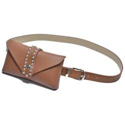 Mini-Gürteltasche für Frauen Mode Damen Gürtel Gürtel Hundert Stereoskopische Nieten Inlay Bag Gürtel Damen Crossbody Gürtel Gürteltasche (Color : Brown, Size : One Size) von VKEID