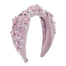 Strass Stirnbänder Blumenperlen-Haarbänder, barock, geknotet, breites seitliches Wasch-Stirnband, handgenähter Haarschmuck Haarschmuck (Color : Pink, Size : One size) von VKEID