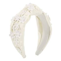 Strass Stirnbänder Blumenperlen-Haarbänder, barock, geknotet, breites seitliches Wasch-Stirnband, handgenähter Haarschmuck Haarschmuck (Color : White, Size : One size) von VKEID