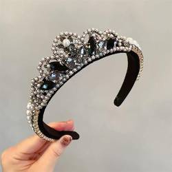 Strass Stirnbänder Elegantes Kronen-Perlen- und Diamant-Haarband, Vintage-Temperament, gepresste Haarspange, Party-Haar-Accessoire Haarschmuck (Color : Black, Size : One size) von VKEID