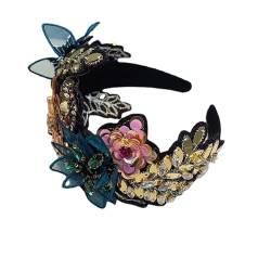 Strass Stirnbänder Vintage Barock Blumendiamant Breites Luxus Pailletten Haarband Stirnband Haarkarte Kopfschmuck Haarschmuck von VKEID